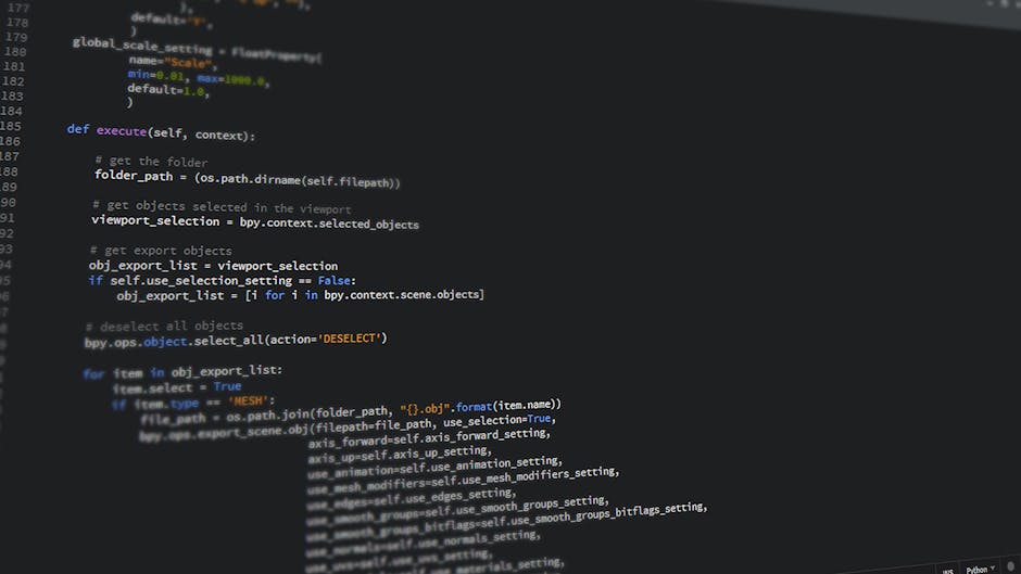 Close-up view of a computer screen displaying lines of HTML code in a dark environment, with tags written in various colors including pink, yellow, and green. The code includes elements such as list i